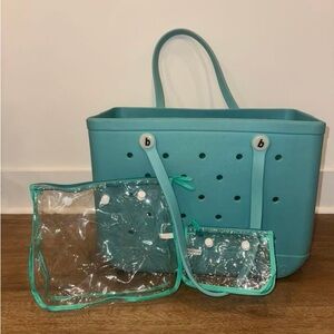 BOGG BAG Teal Tote with Clear Accessory Bags